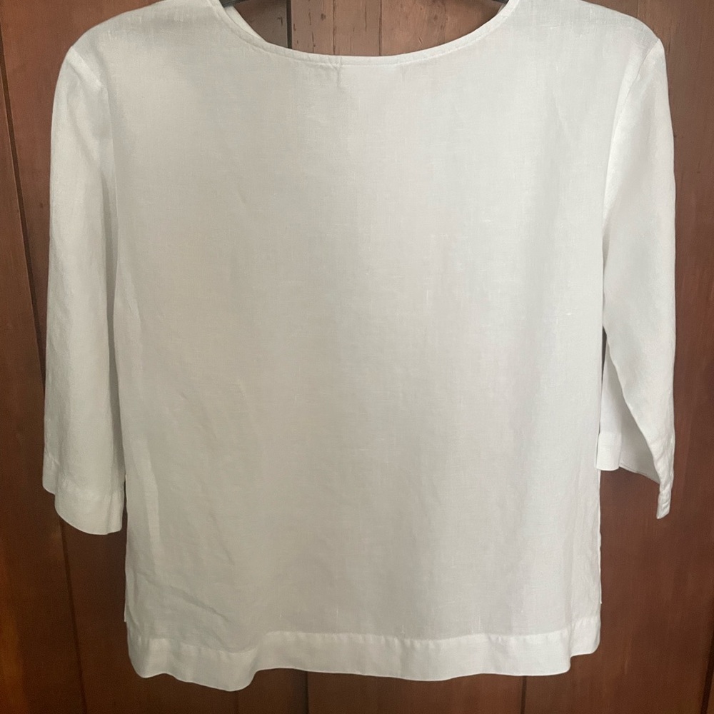 Pure Jill White Linen Top, S/P - Picture 2 of 3